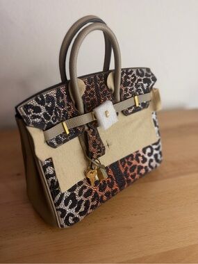 Beige Leopard Print Crystal bling H Birkin25 Swarovski Gris Asphalte togo etoupe
